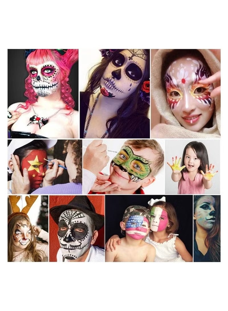 SKT Shiketro 26-colors Body Painting Kit Is a Professional Face Painting Tool Suitable For Children and Adults Role-playing The kit Includes Red Black And White Special Effects Paints 10 Paintbrushes 12 Painting Templates 2 Gem Sticker Sheet  1 Multi-purpose Striped Paint Sticks  1 Six-color Glitter Palette and 1 Color Palette It's Perfect For Dramatic Face Painting at Various Festive Celebrations Including Halloween - Image 2